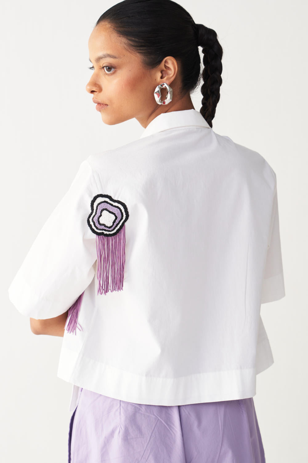 BEADED CROP FRINGE TOP CO-ORD-LAVENDER