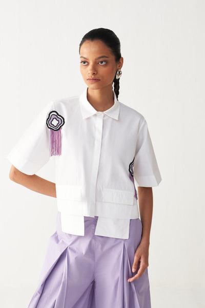 BEADED CROP FRINGE TOP CO-ORD-LAVENDER