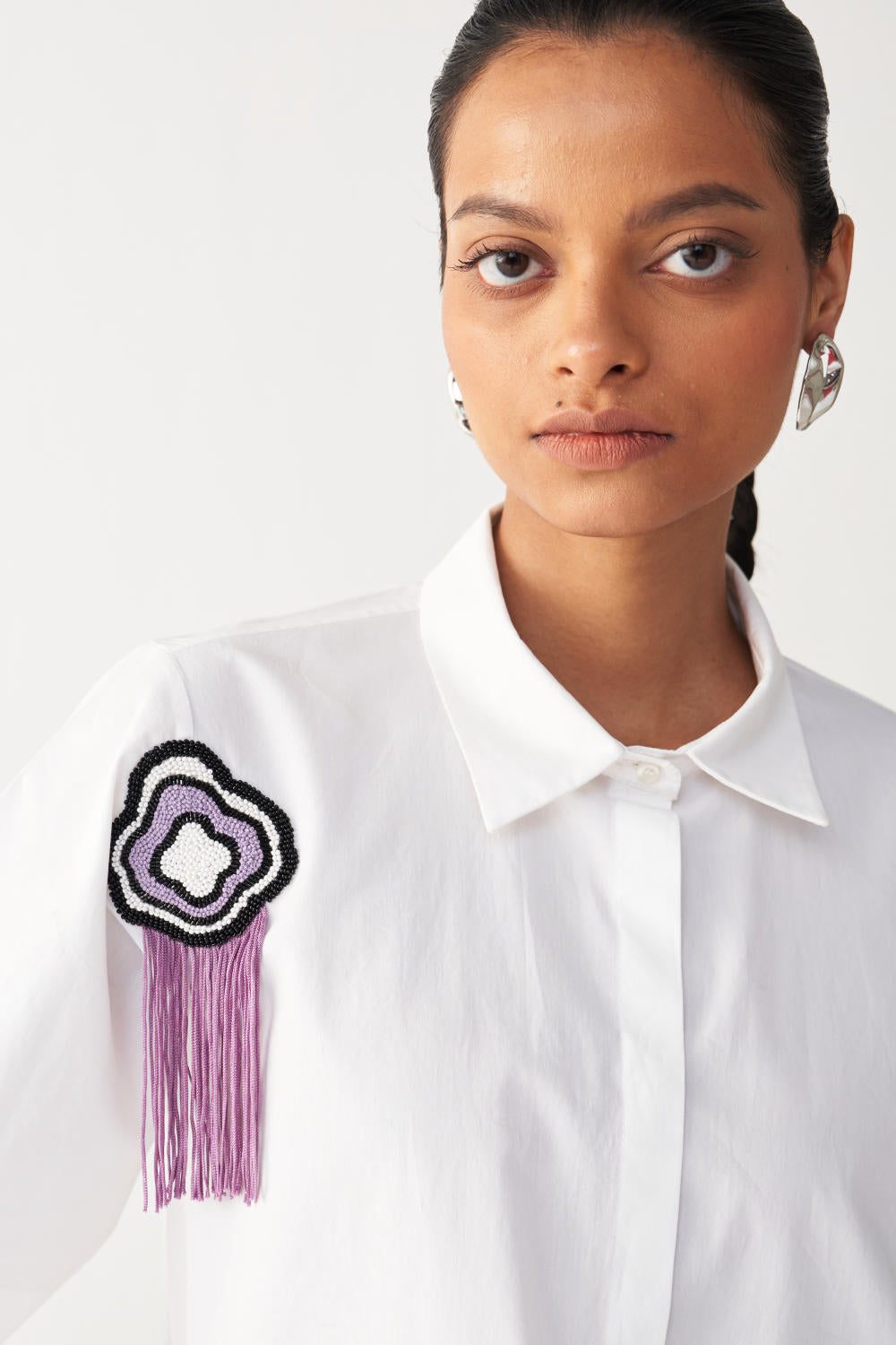 BEADED CROP FRINGE TOP CO-ORD-LAVENDER
