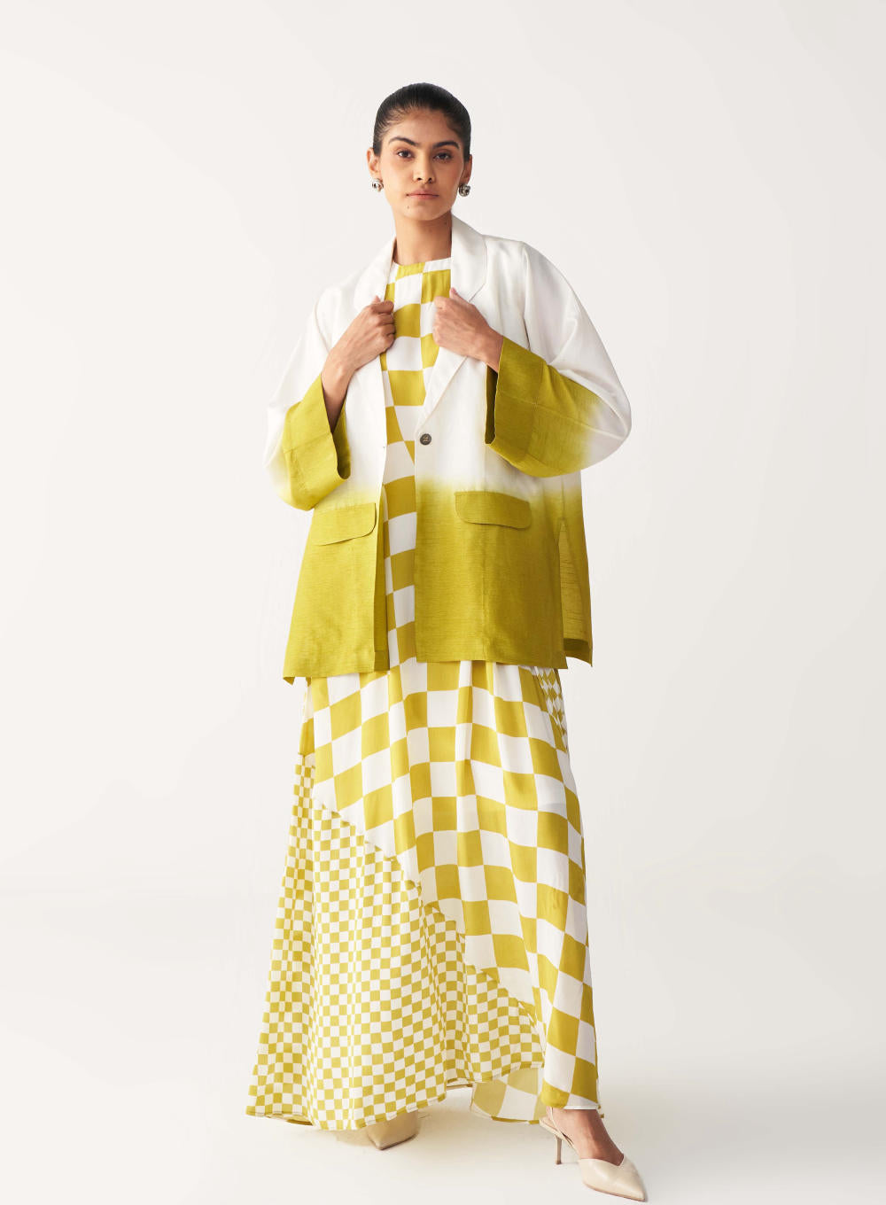 DIP DYE JACKET CO-ORD (Dress included)-IVORY & LIME