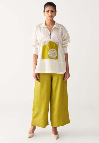 EMB. PATCH U HEM TOP -IVORY