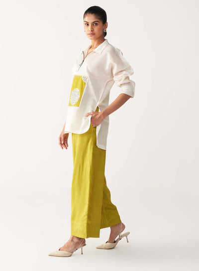 EMB. PATCH U HEM TOP CO-ORD-IVORY & LIME
