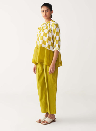 CHECKERED PEASANT TOP CO-ORD-LIME
