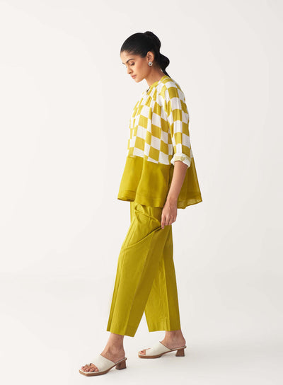 CHECKERED PEASANT TOP CO-ORD-LIME