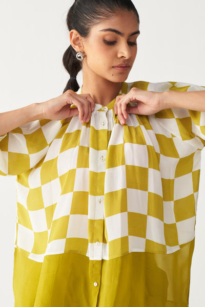 CHECKERED PEASANT TOP CO-ORD-LIME