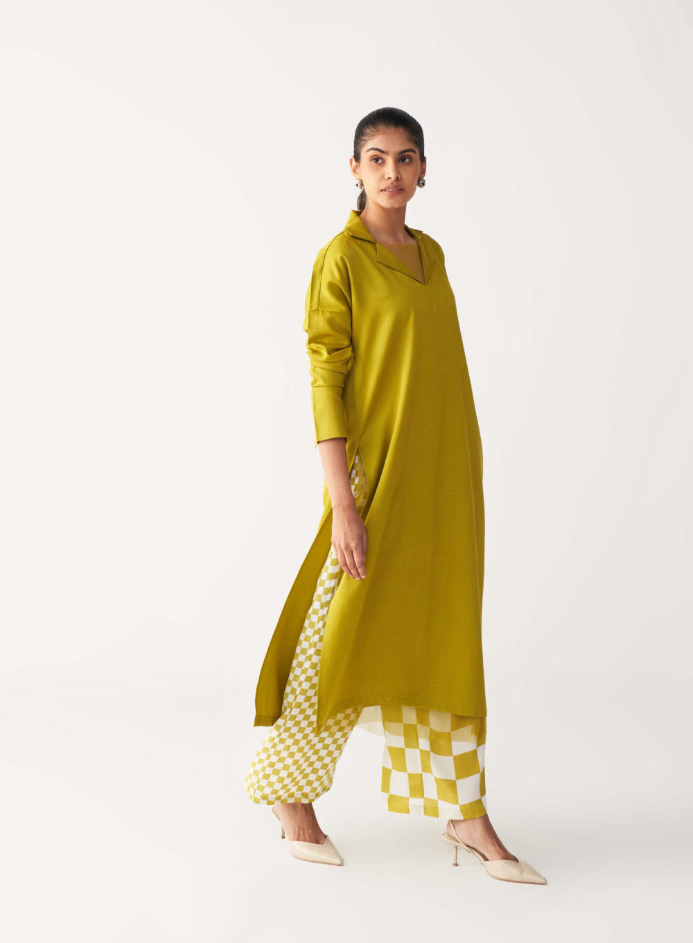 V NECK TUNIC CO-ORD-LIME