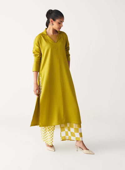 V NECK TUNIC CO-ORD-LIME