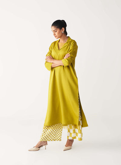 V NECK TUNIC CO-ORD-LIME