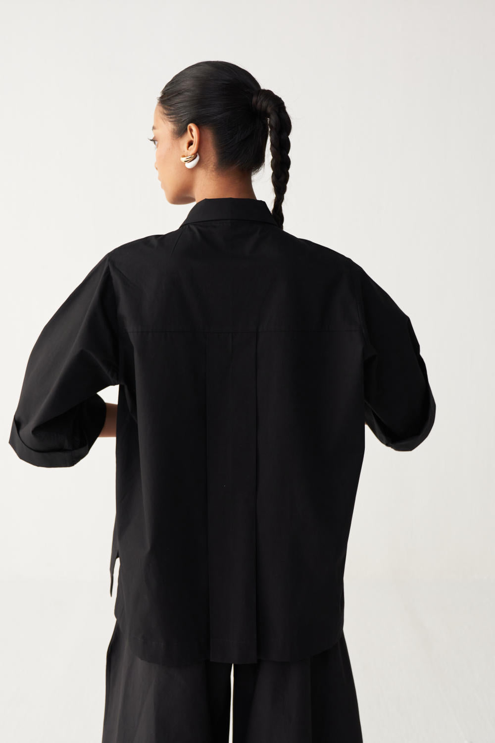FLORAL FRINGE SHIRT -BLACK