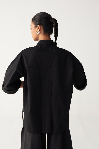 FLORAL FRINGE SHIRT -BLACK