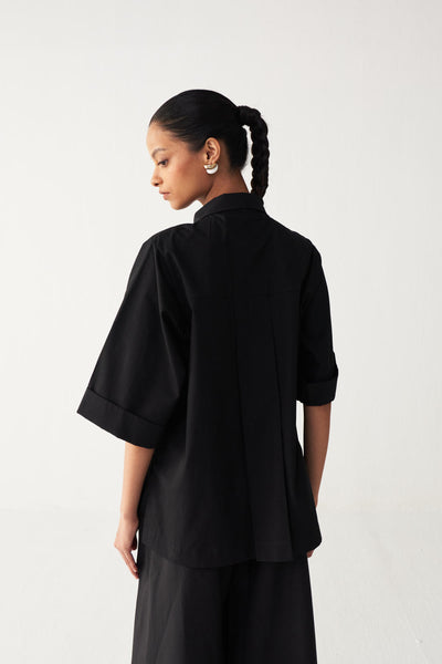 FLORAL FRINGE SHIRT -BLACK