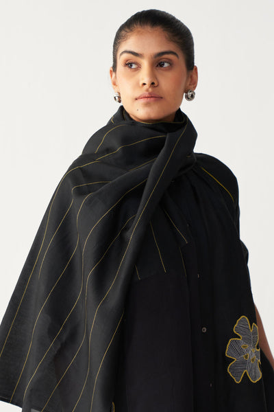 PANEL EMBROIDERED SCARF-BLACK