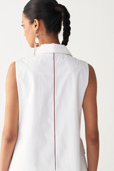 FLORAL FRINGE WAIST COAT CO-ORD-WHITE