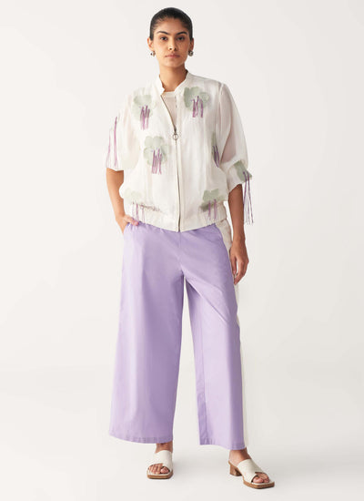 FLORAL FRINGE BOMBER-IVORY