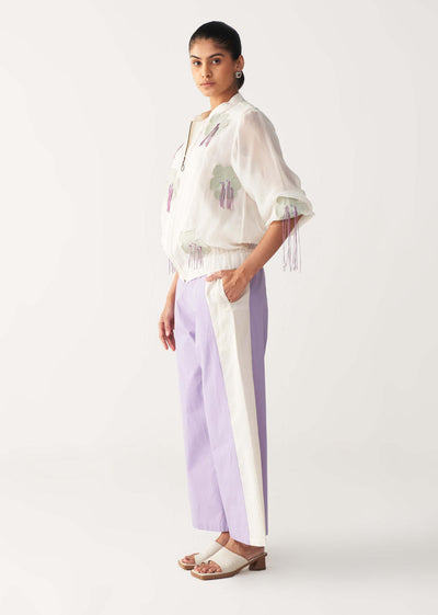 FLORAL FRINGE BOMBER-IVORY