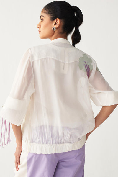 FLORAL FRINGE BOMBER-IVORY