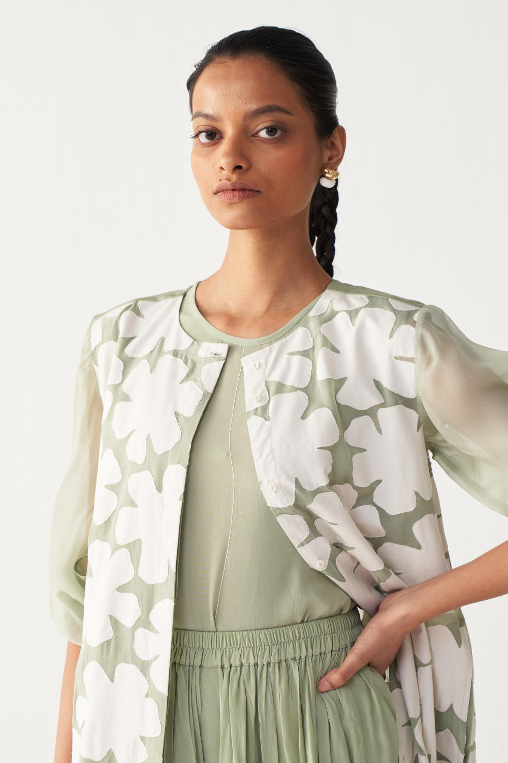 FLORAL BACK YOKE JACKET-MINT