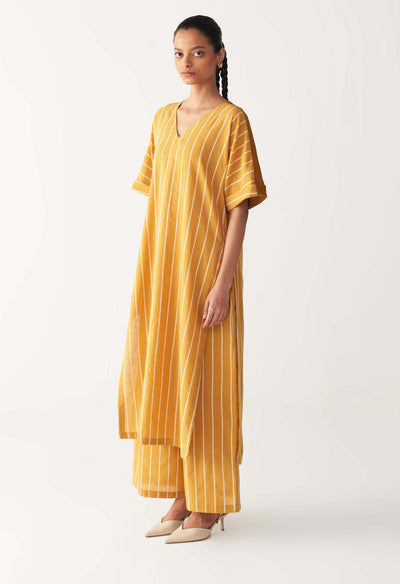 V-NECK KAFTAN CO-ORD-MUSTARD STRIPES