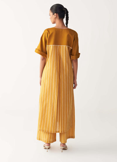 V-NECK KAFTAN CO-ORD-MUSTARD STRIPES