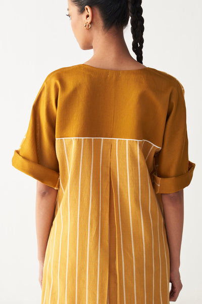 V-NECK KAFTAN CO-ORD-MUSTARD STRIPES
