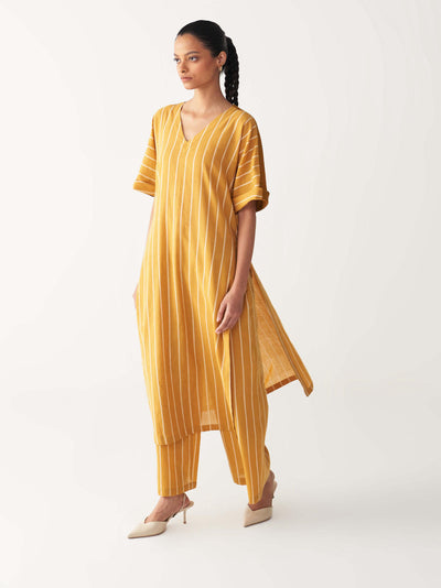 V-NECK KAFTAN CO-ORD-MUSTARD STRIPES