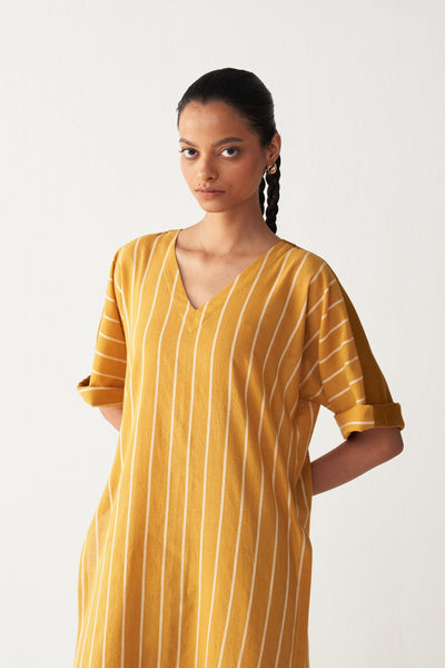 V-NECK KAFTAN CO-ORD-MUSTARD STRIPES