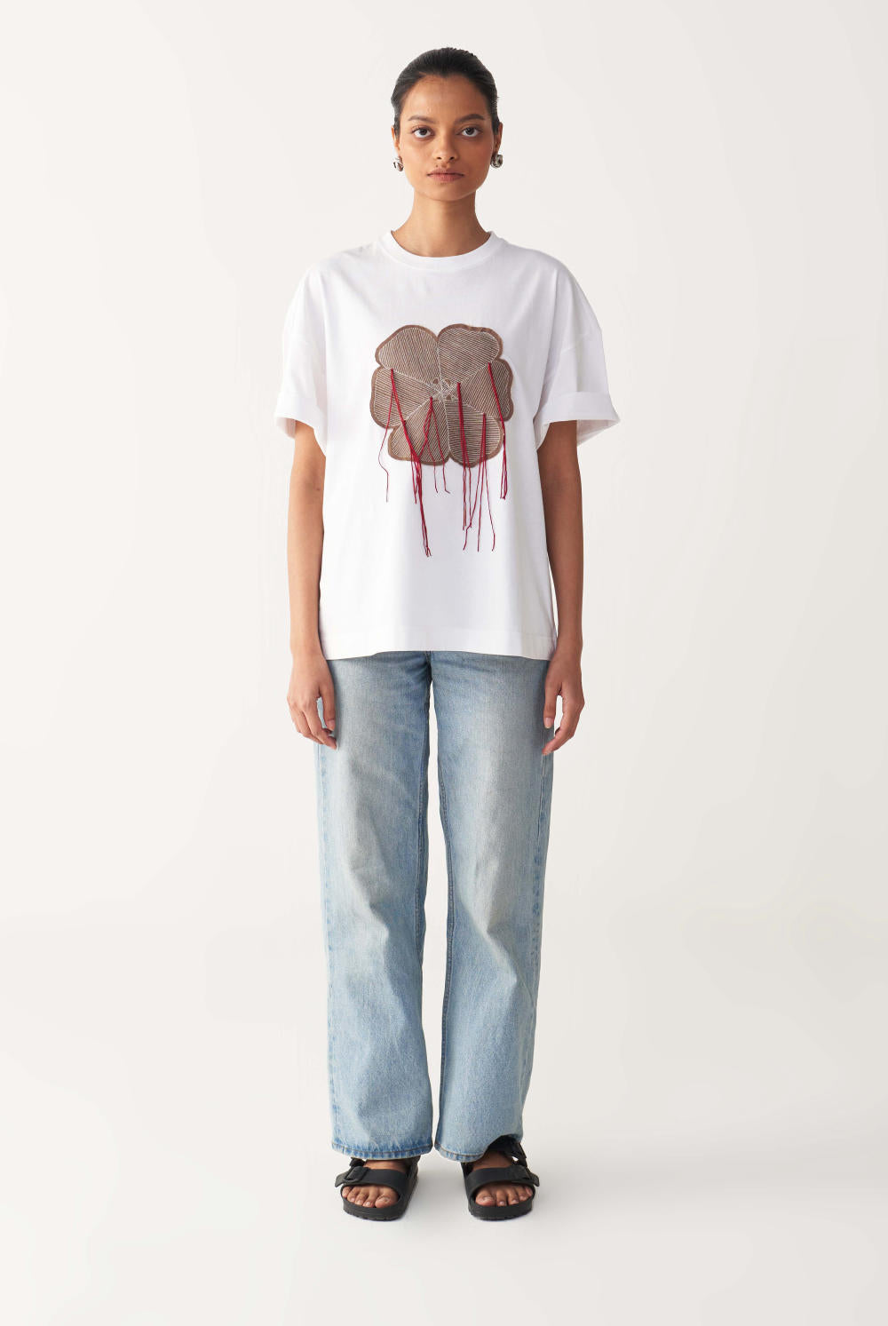 FLORAL FRINGE T-SHIRT + DENIM-WHITE