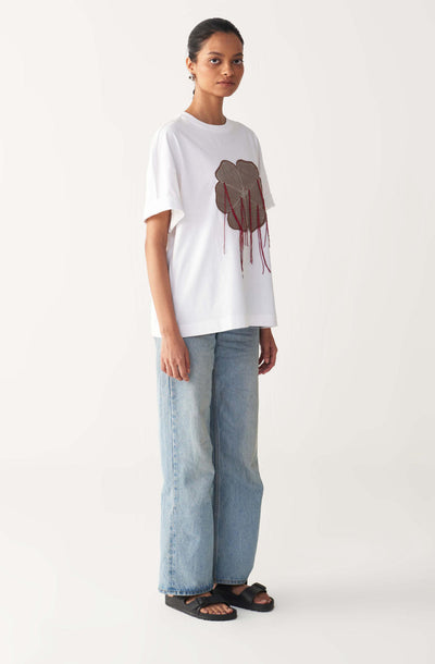 FLORAL FRINGE T-SHIRT + DENIM-WHITE