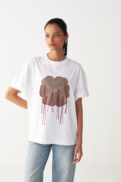 FLORAL FRINGE T-SHIRT + DENIM-WHITE