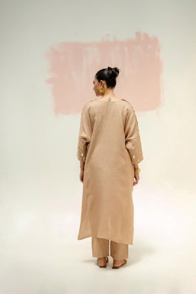 Star Antifit Linen Kurta with Pants-Camel