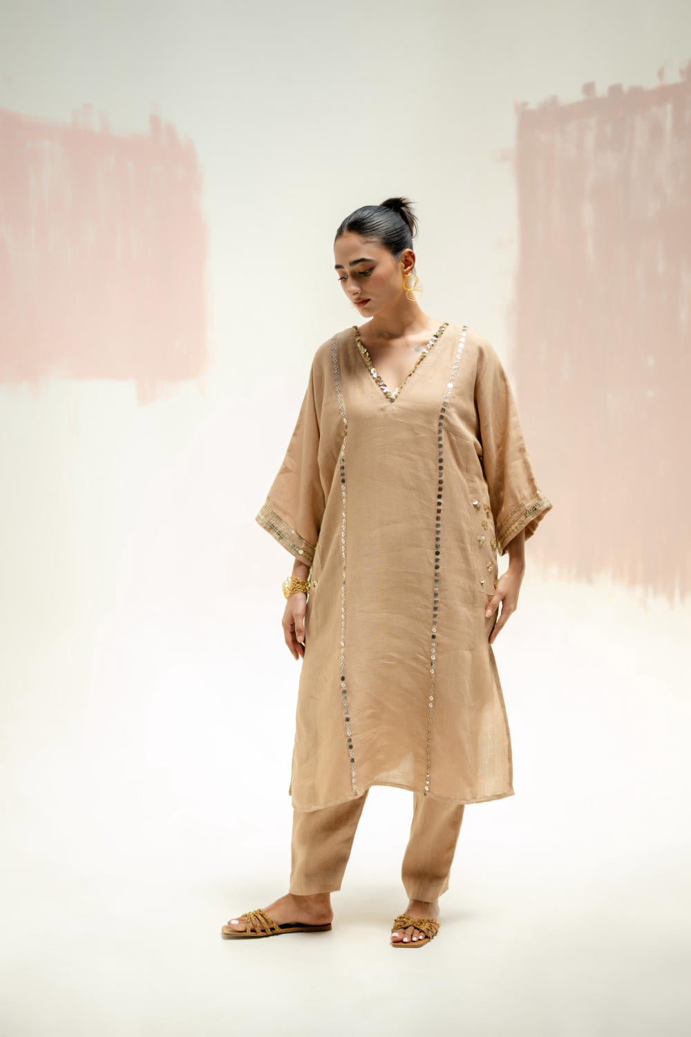 Aaram Choga Kurta with Pants-Camel