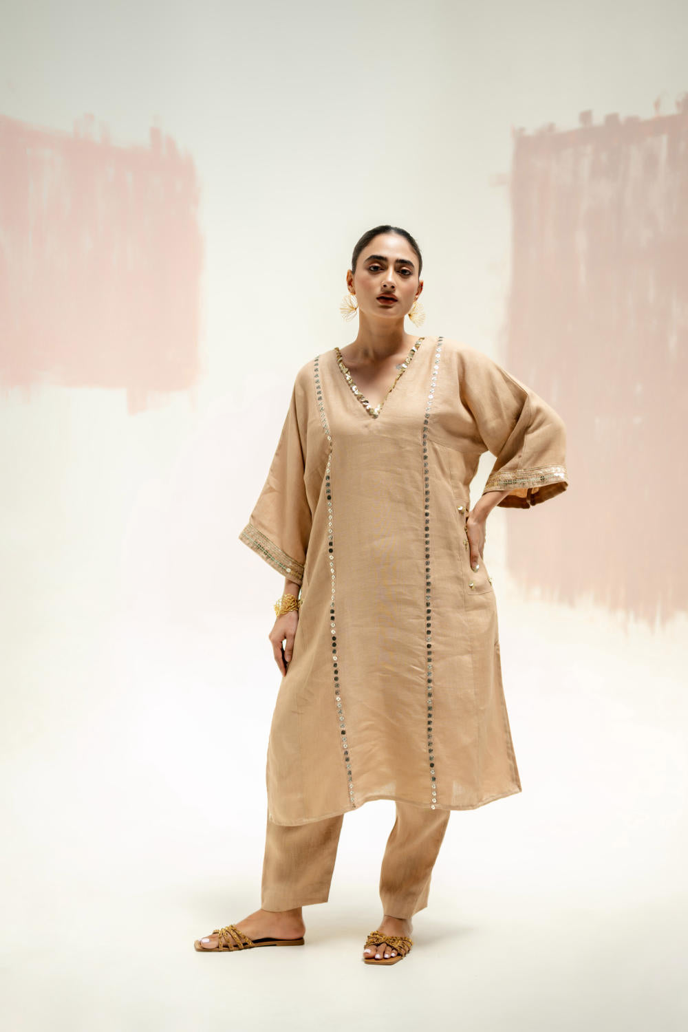 Aaram Choga Kurta with Pants-Camel