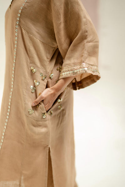Aaram Choga Kurta with Pants-Camel