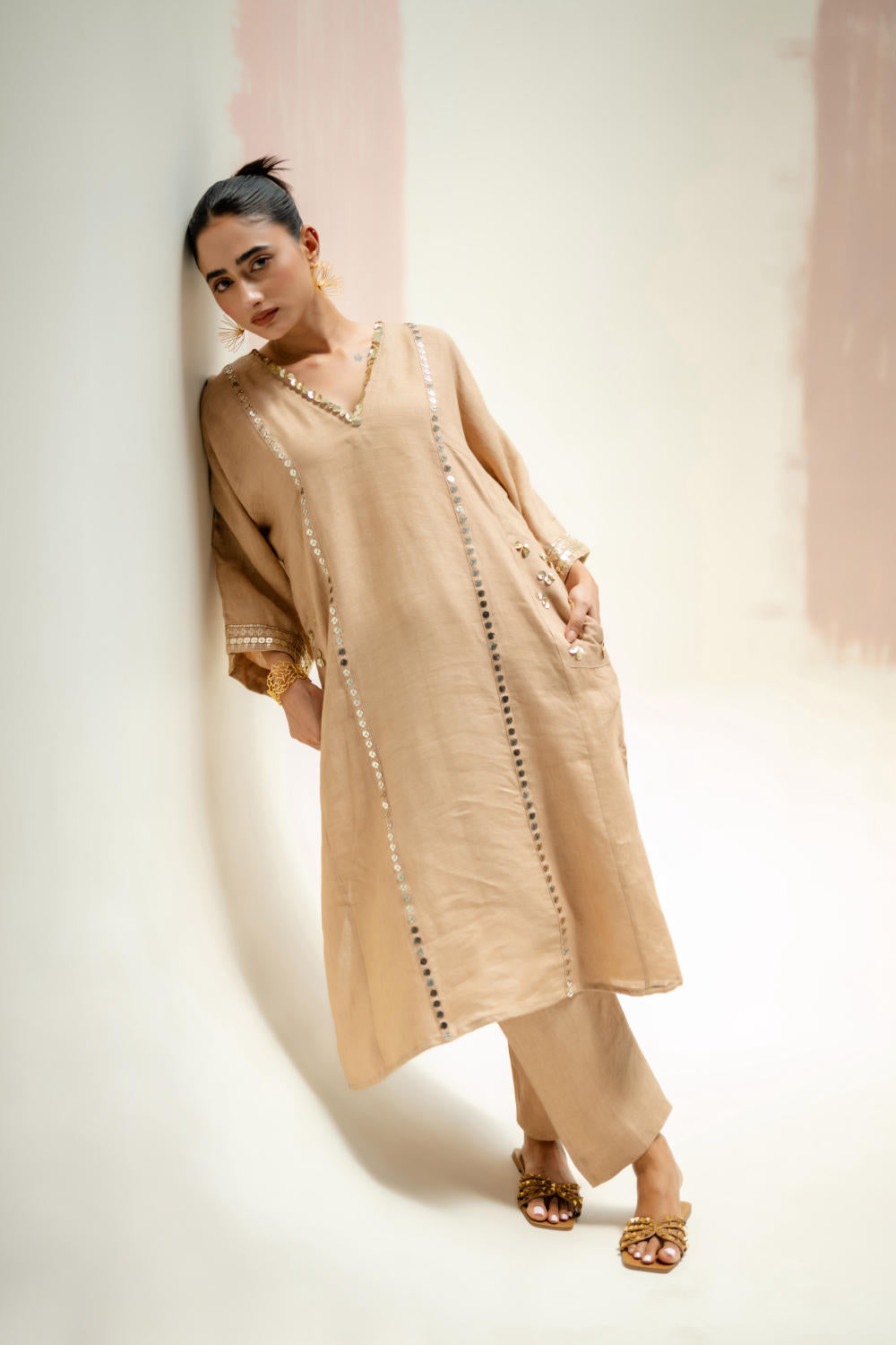 Aaram Choga Kurta with Pants-Camel