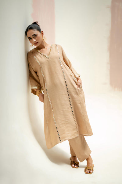 Aaram Choga Kurta with Pants-Camel
