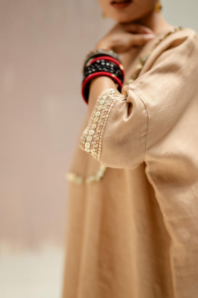Longline Kaftan Kurta with Pants-Camel
