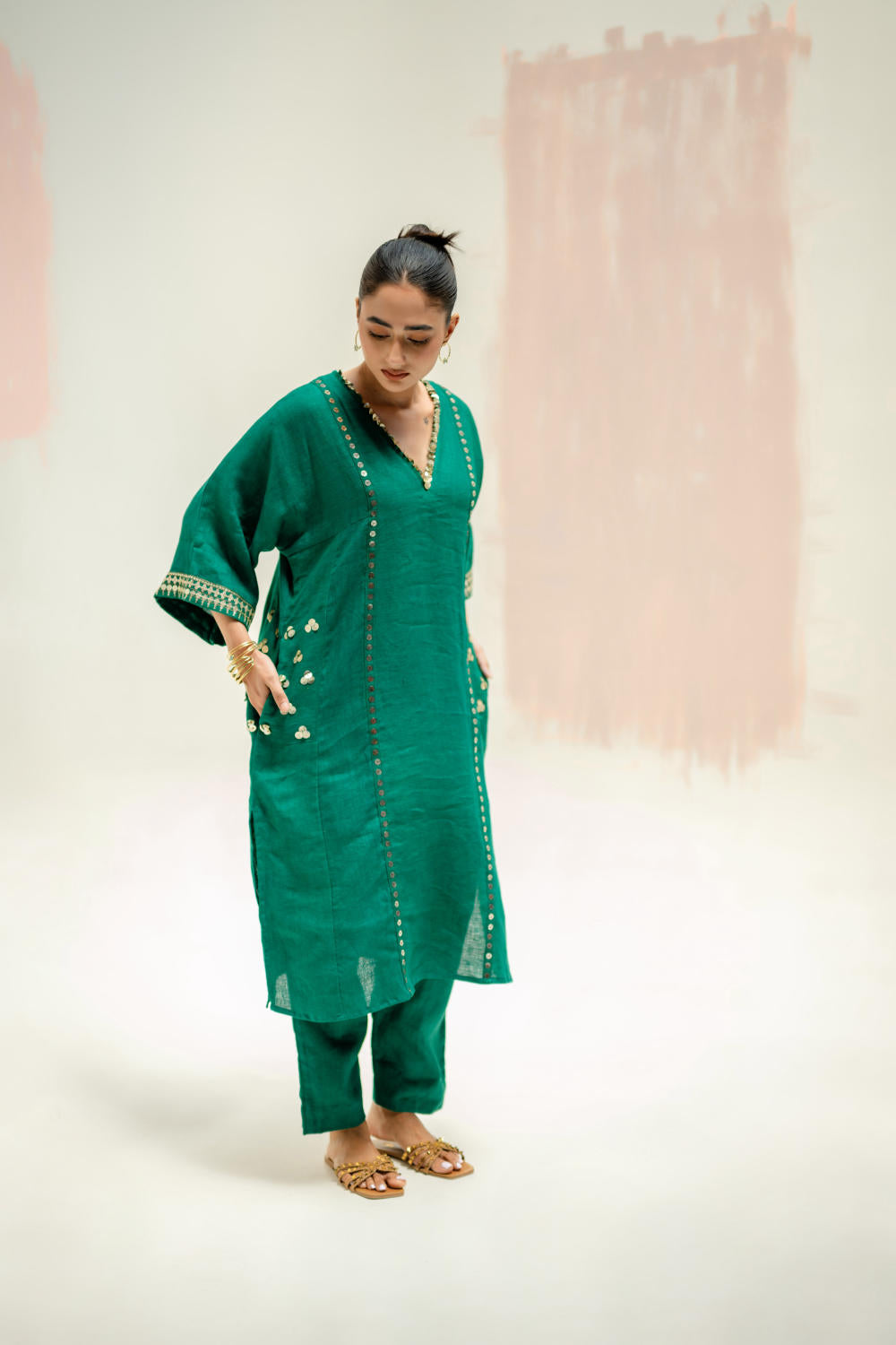 Aaram Choga Kurta with Pants-Green