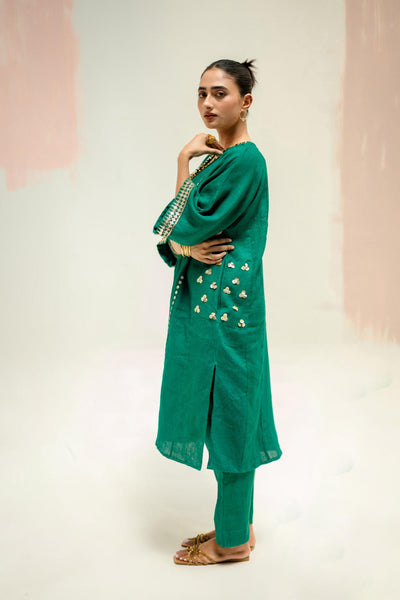 Aaram Choga Kurta with Pants-Green