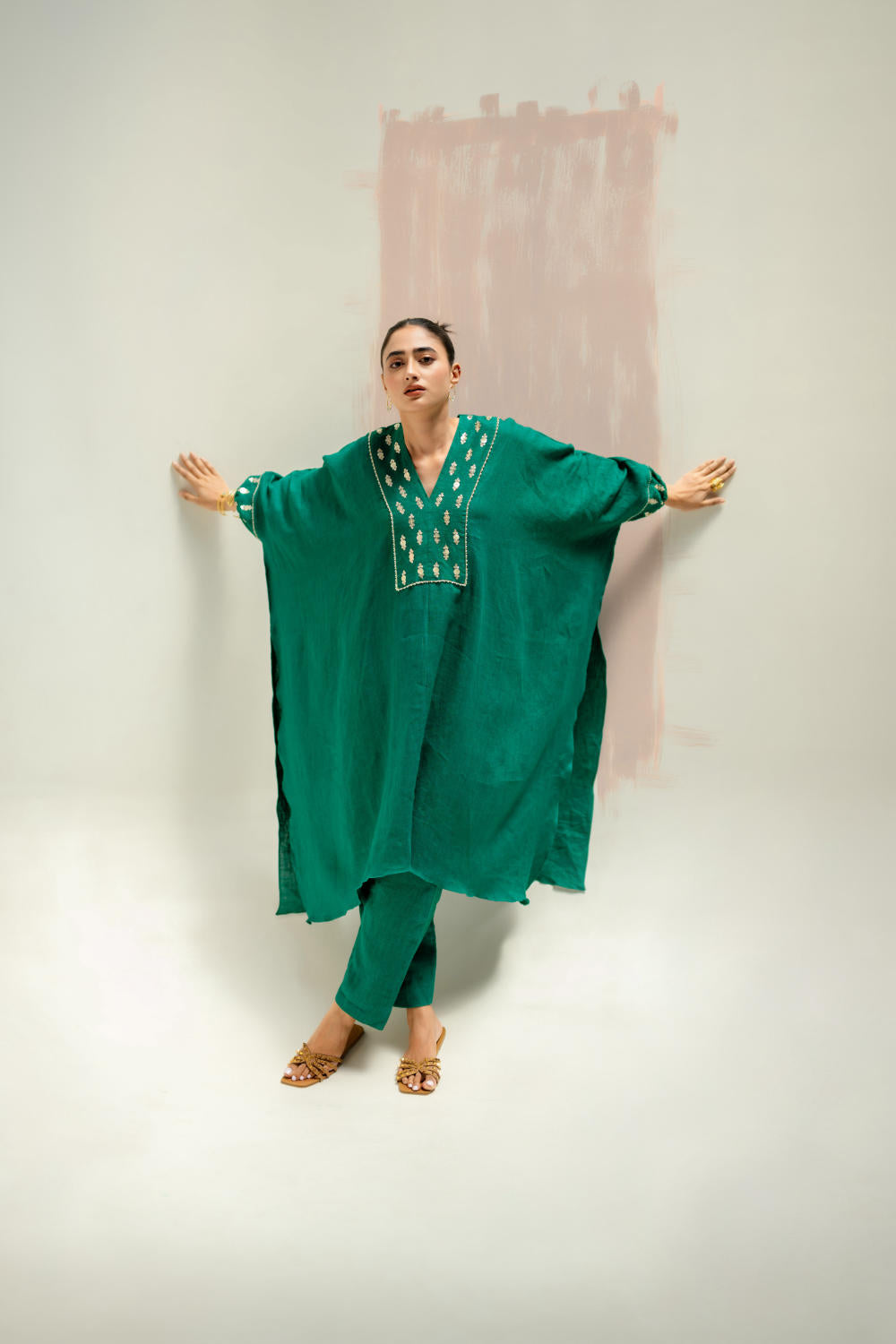 Moroccan Star Kaftan with Pants-Green