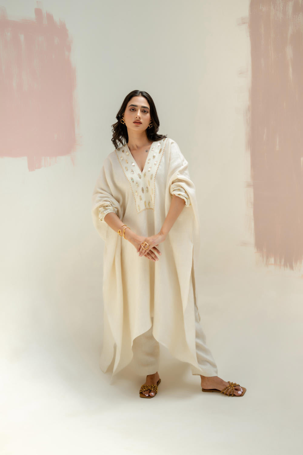 Preetie in Moroccan Kaftan with Pants-White