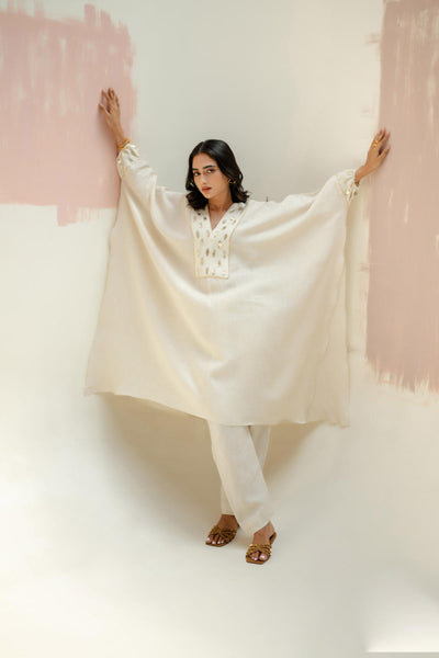 Preetie in Moroccan Kaftan with Pants-White