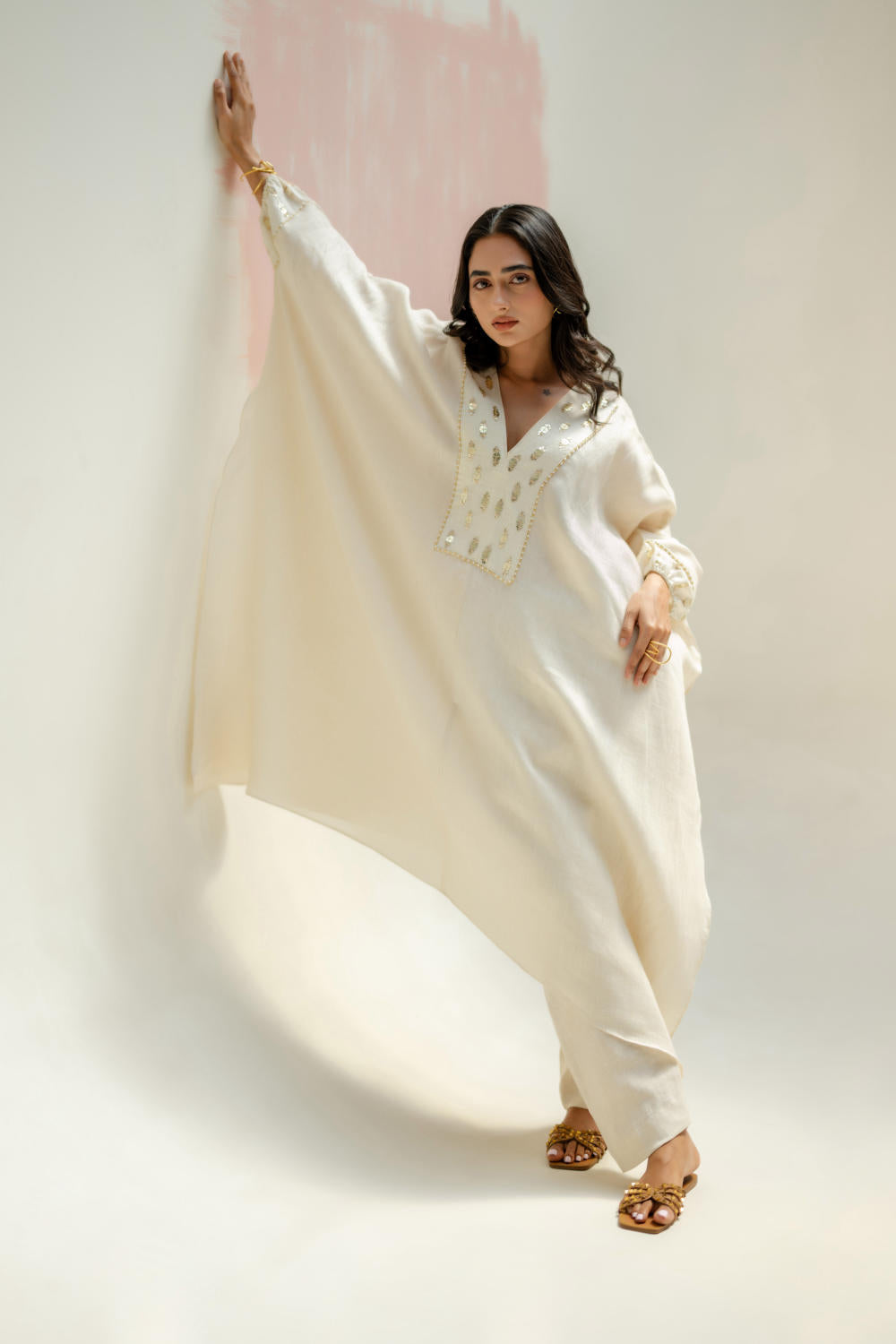 Preetie in Moroccan Kaftan with Pants-White