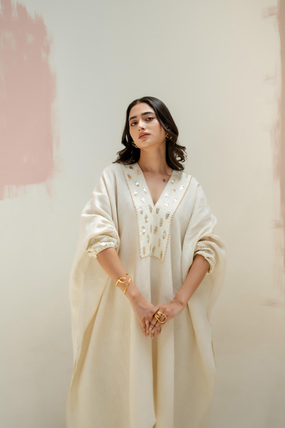 Preetie in Moroccan Kaftan with Pants-White