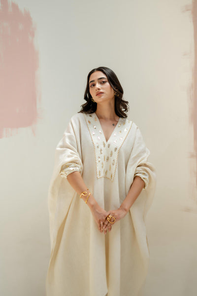 Preetie in Moroccan Kaftan with Pants-White
