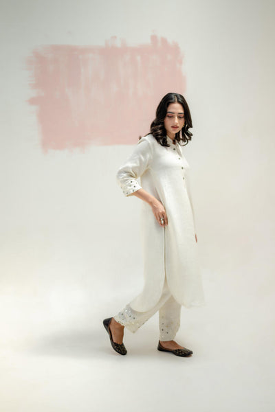 Mia Slim Kurta and Hand embroidered Pants-White