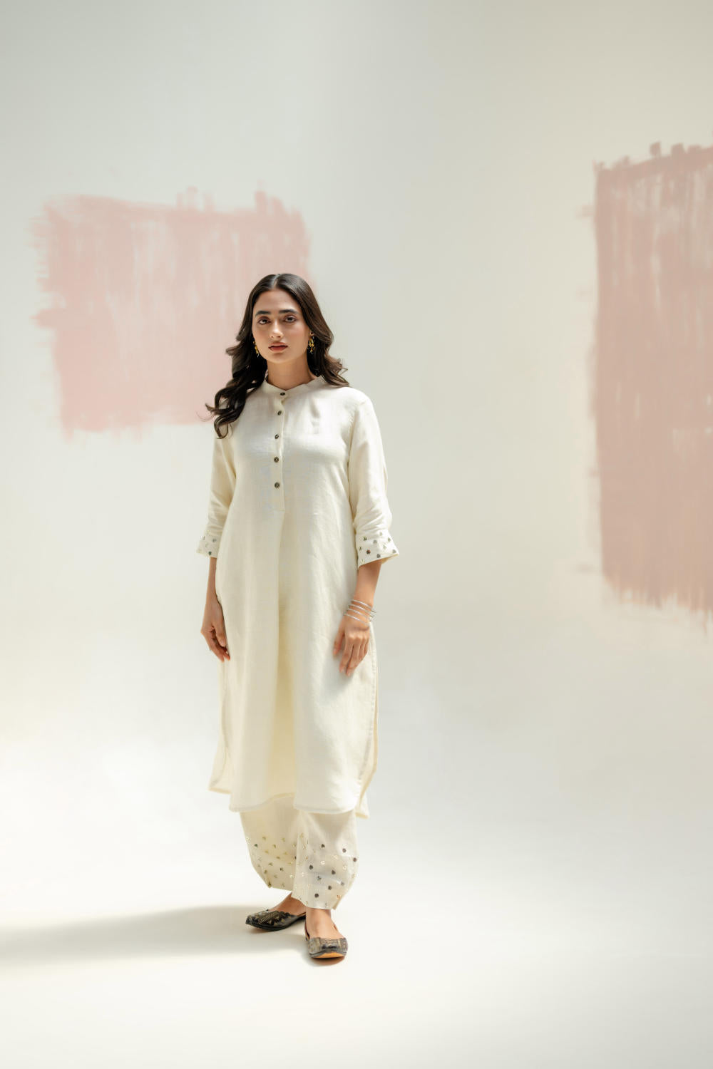 Mia Slim Kurta and Hand embroidered Pants-White