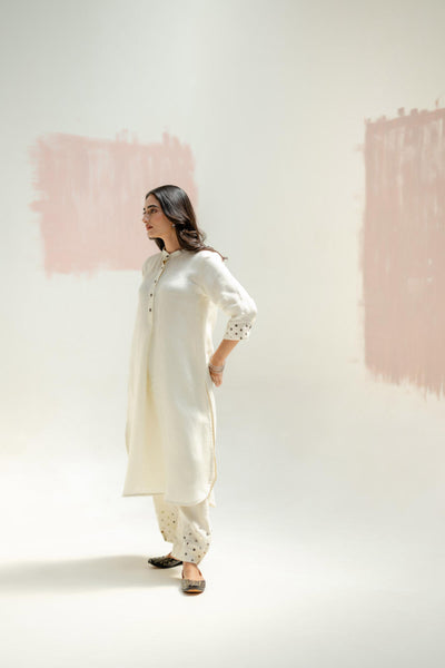 Mia Slim Kurta and Hand embroidered Pants-White