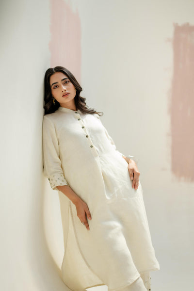 Mia Slim Kurta and Hand embroidered Pants-White