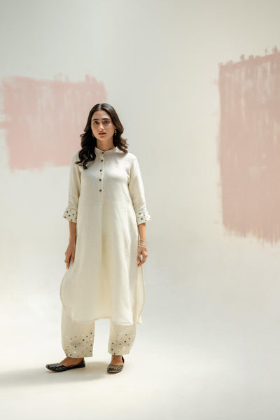 Mia Slim Kurta and Hand embroidered Pants-White