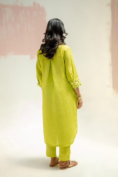 Mandarin Collar Kurta and Pants-SUBLIME NEON